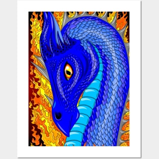 Blue fire dragon Posters and Art